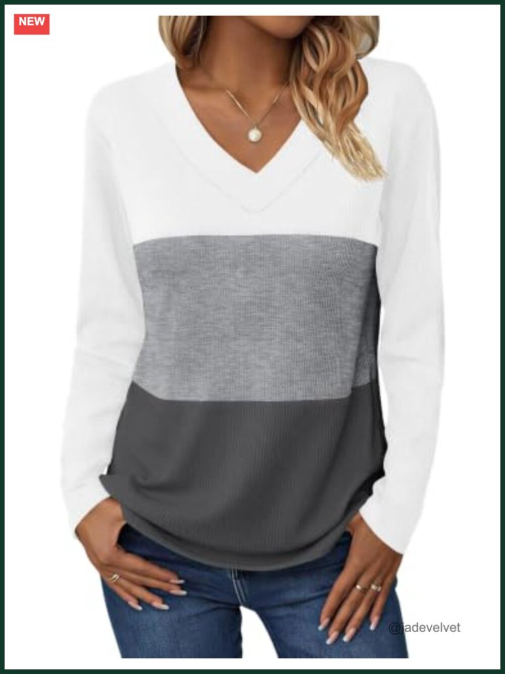 Long Sleeve V-Neck Waffle Knit Top Loose Fit Fall Blouse Womens Dressy Shirt